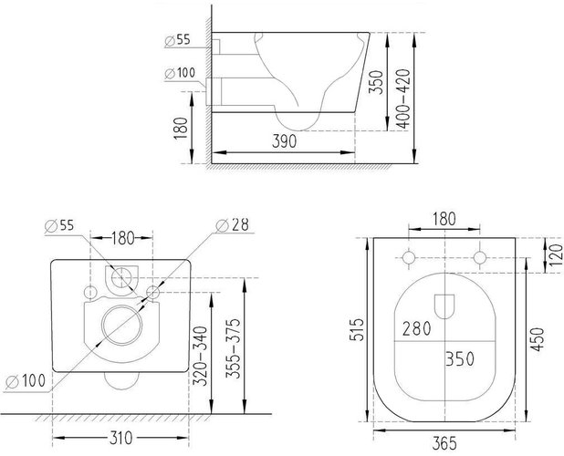 Подвесной унитаз Roxen Boro Rimless Soft Close 52x37