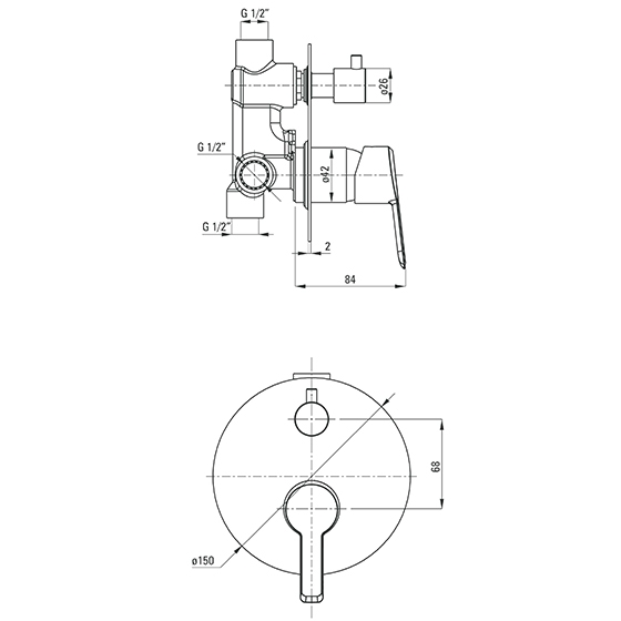 Deante Titanium Система скрытого монтажа для ванной круглая, графит