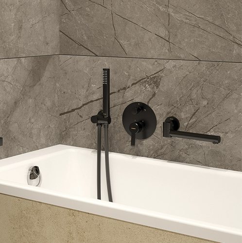 Deante Nero Система скрытого монтажа для ванной круглая, черная, поворотный излив