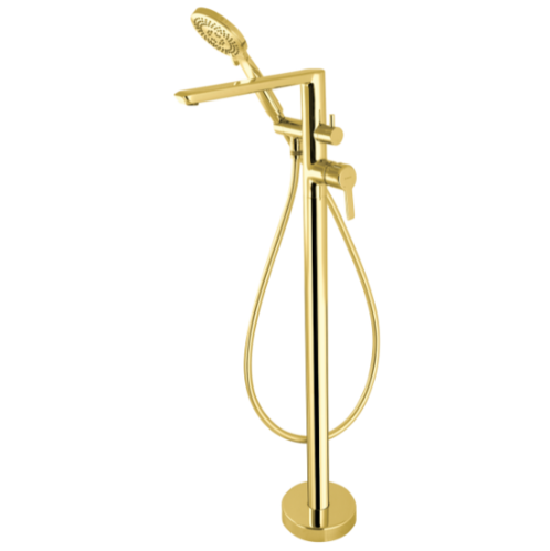 Deante Arnika Gold Смеситель напольный для отдельностоящей ванны с душевым набором, золотой