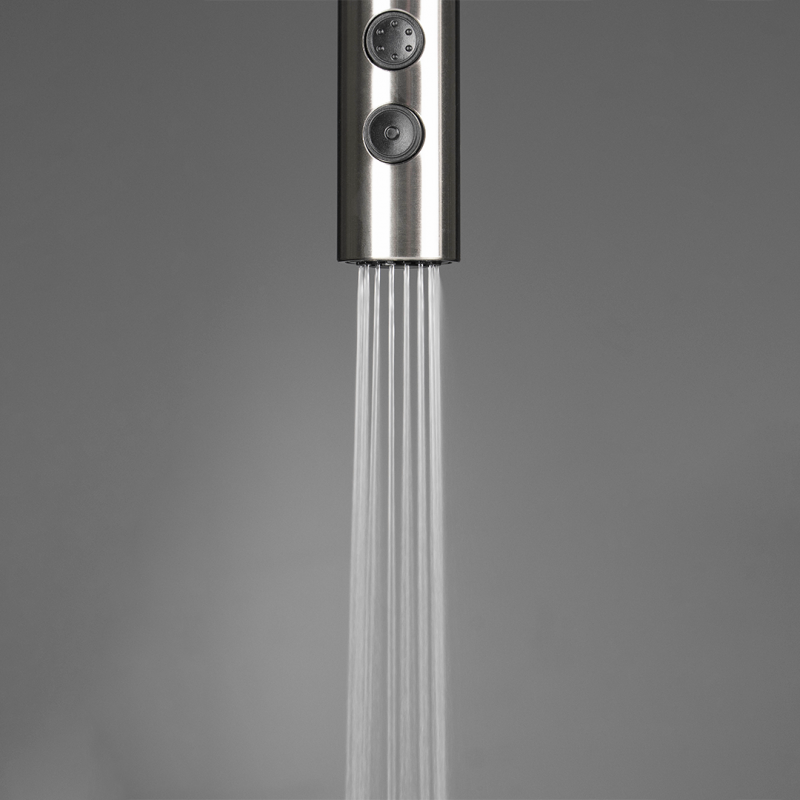 Deante Olfato Steel Смеситель для кухни с выдвижным изливом на две струи, сатин