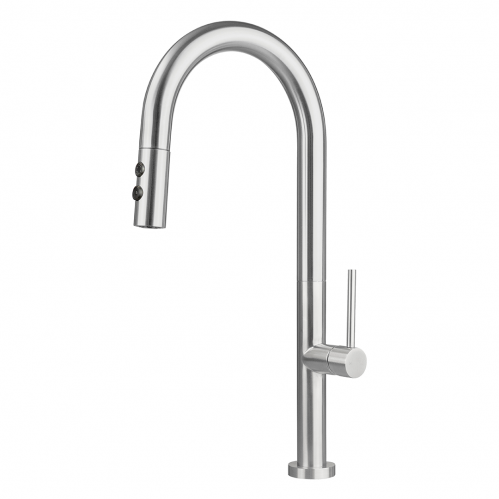 Deante Olfato Steel Смеситель для кухни с выдвижным изливом на две струи, сатин