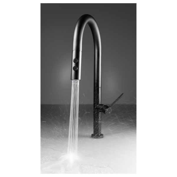 Deante Olfato Nero Смеситель для кухни с выдвижным изливом на две струи, черный