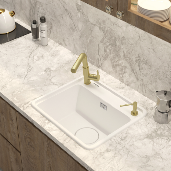 Смеситель для кухни DEANTE SILIA с выдвижным изливом, золото брашированное