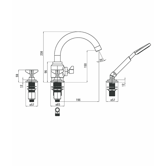 Смеситель для ванны врезной на 4 отверстия Deante Temisto, хром