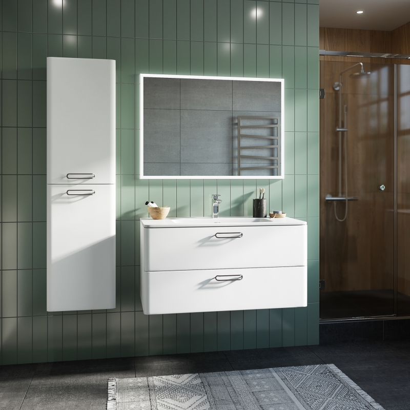 Тумба с умывальником, подвесная, 100 см, белая, Brick, IDDIS