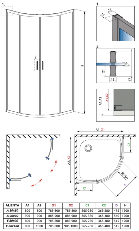 Душевой уголок Radaway Alienta A/E, H-190 см, R-55 см