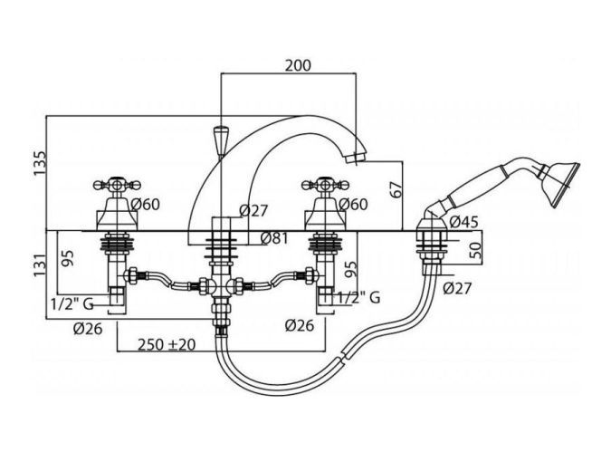 Смеситель на борт ванны Cezares LORD 