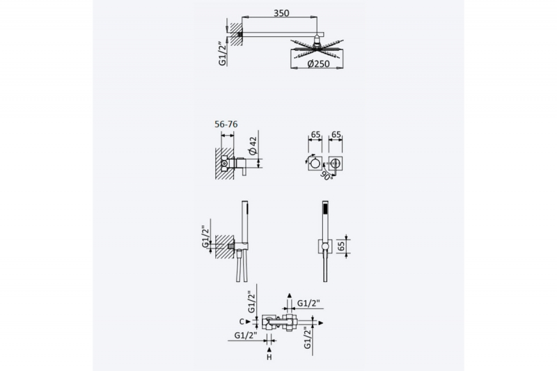 Bruma Душевой набор скрытого монтажа с душевой лейкой 250 мм и ручным душем Breeze оружейная сталь