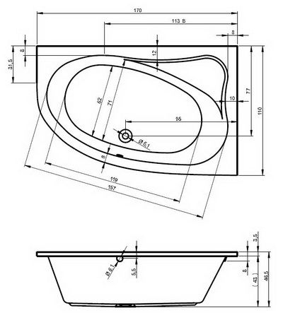 Ванна асимметричная Riho Lyra 