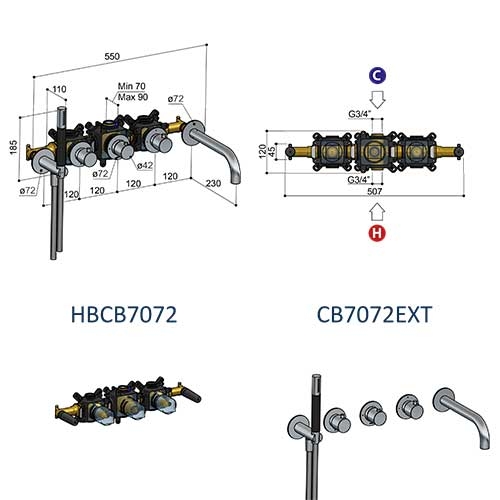 Термостатический смеситель HOTBATH скрытого монтажа для ванны, матовая медь