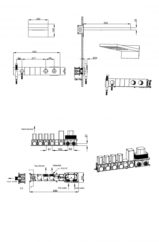 Встроенная душевая система Boheme ZODIAC с термостатом, трехпозиционная Gun Metal