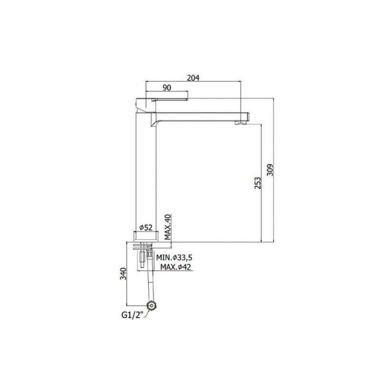 Смеситель для раковины с удлиненным корпусом, без слива Paffoni RINGO (хром)