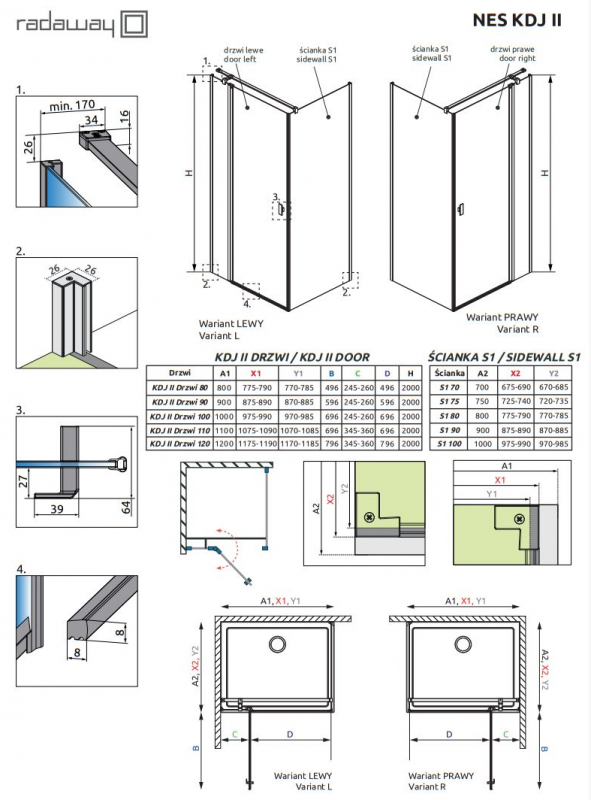 Душевой уголок Radaway NES 6 BRUSHED LIGHT GOLD KDJ II