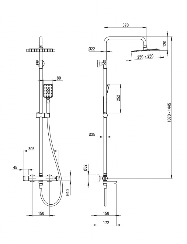 Therm Bianco Душевая колонна с термостатическим смесителем для ванны с поворотным изливом, белый