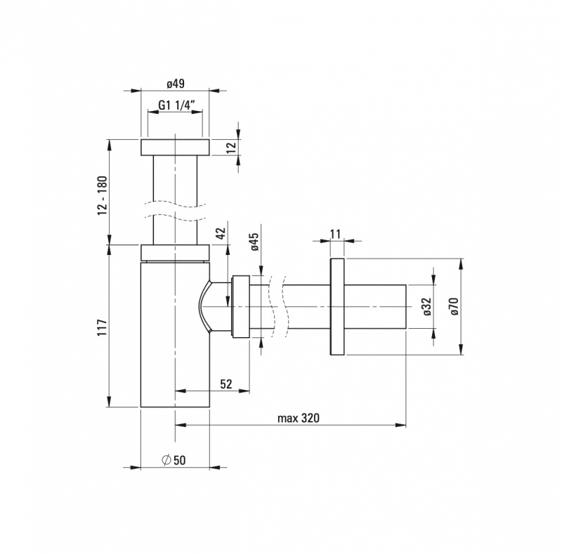 Deante Сифон для умывальника круглый, латунь