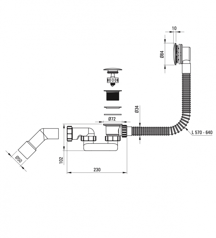 Click-Clack Сифон для ванны, браш. золото