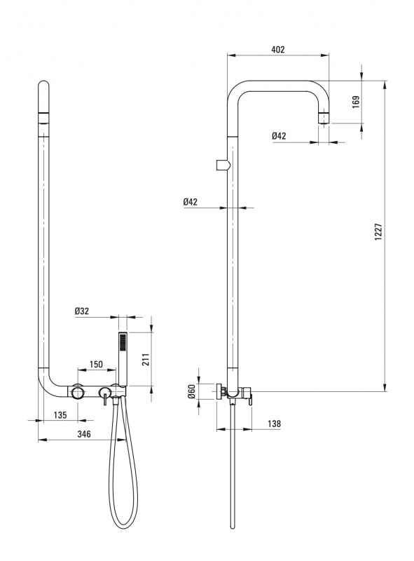 Silia Bronze BR Душевая стойка со смесителем для душа, браш. бронза