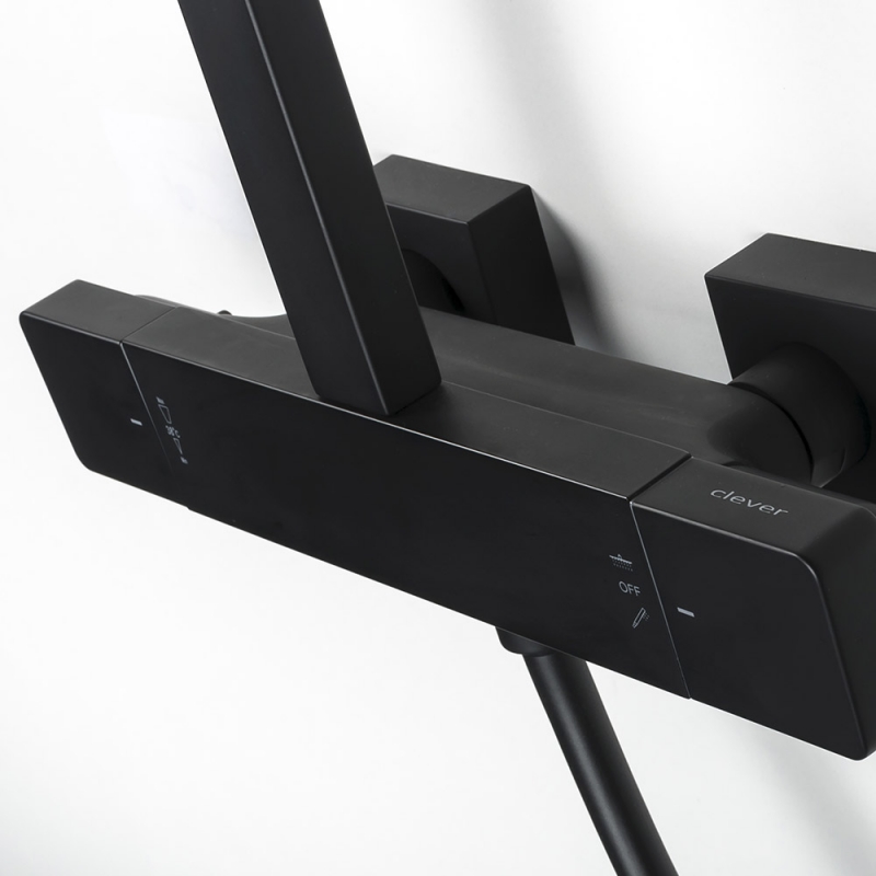 Душевая стойка Clever Nine Xtreme, термостат, цвет черный матовый