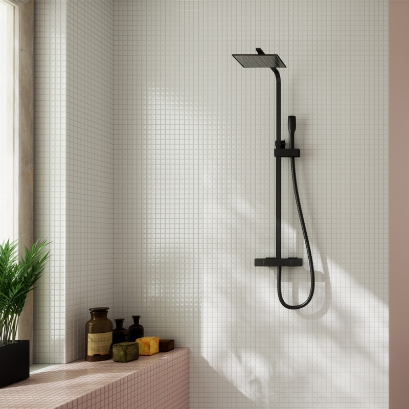 Душевая стойка Clever Nine Xtreme, термостат, цвет черный матовый