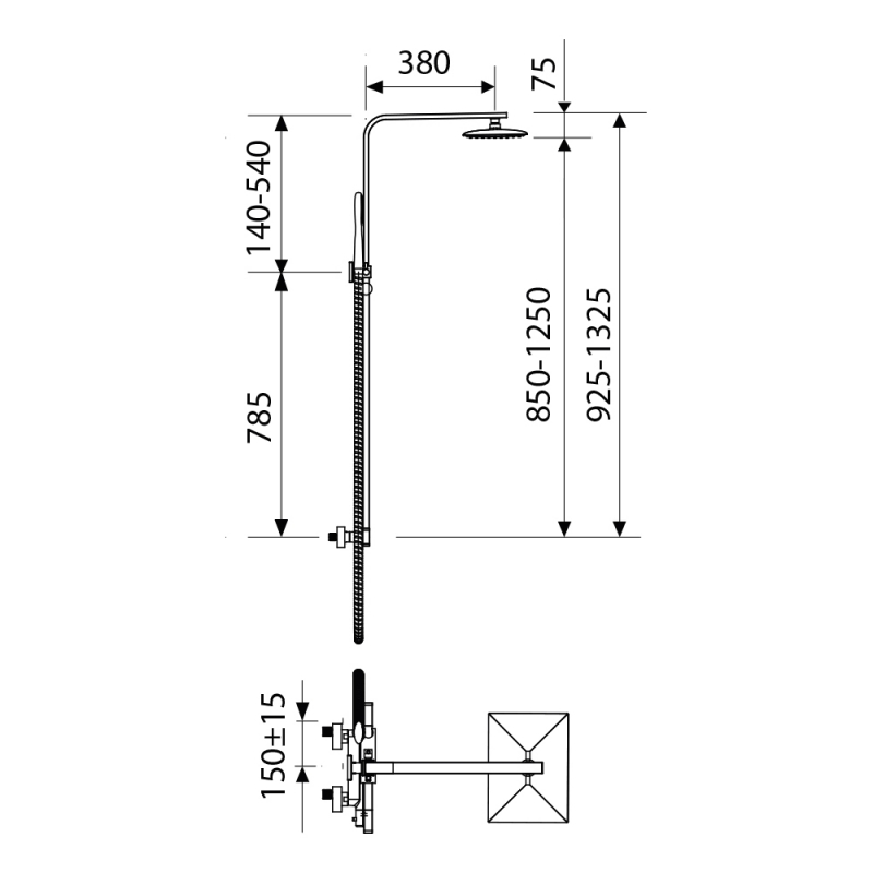Душевая стойка Clever Nine Xtreme, термостат, цвет черный матовый