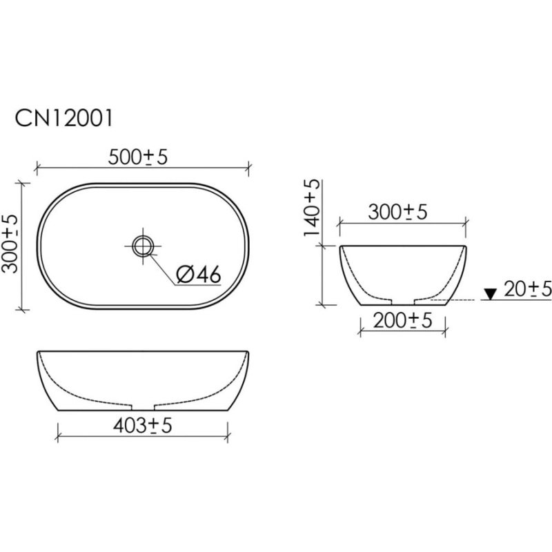 Раковина 500х300х140мм Twist CeramicaNova 