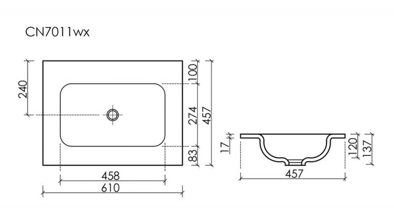 Умывальник 61*45,7*13,7 Grace CeramicaNova накладной прямоугольный без отверстия под смеситель