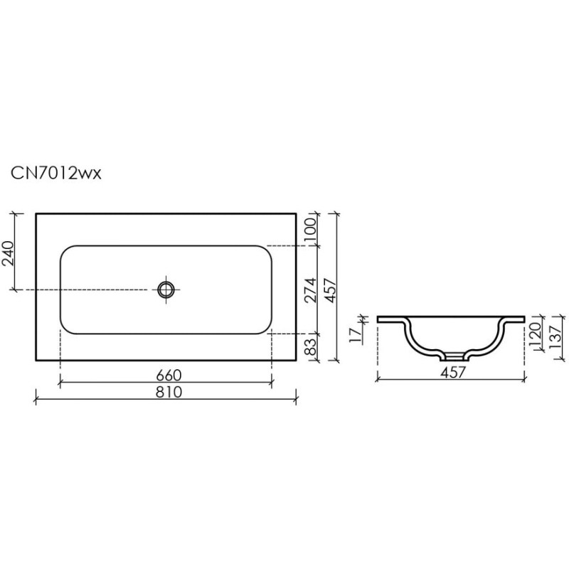 Умывальник 81*45,5 Grace CeramicaNova накладной прямоугольный, без отверстия под смеситель