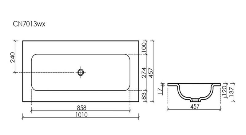 Умывальник 101*45,7 Grace накладной прямоугольный 