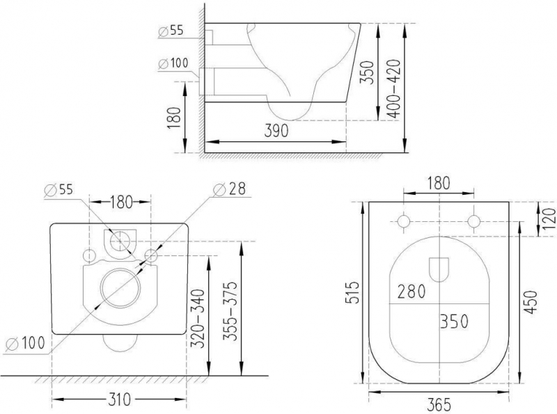 Подвесной унитаз Roxen Cube  Rimless Soft Close 52x37