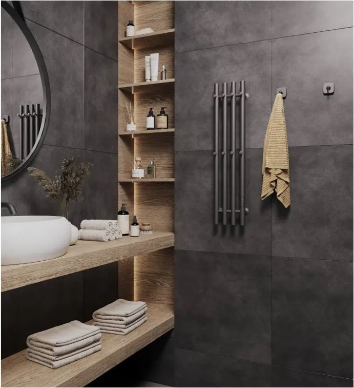 Полотенцесушитель электрический Маргроид Ferrum Inaro 4 СНШ 80×6×18 Графит скрытого монтажа таймер справа (8 крючков)