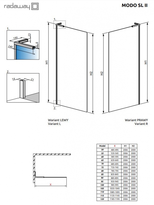 Душевое ограждение Radaway MODO SL BRUSHED COPPER II