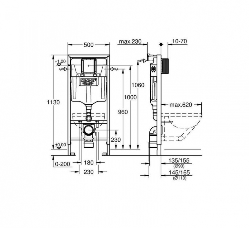 Инсталляция для унитаза Grohe Rapid SL с кнопкой Grohe Skate Cosmopolitan, хром