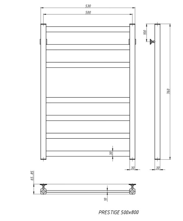 Полотенцесушитель водяной PRESTIGE 500x800 с задним нижним подключением