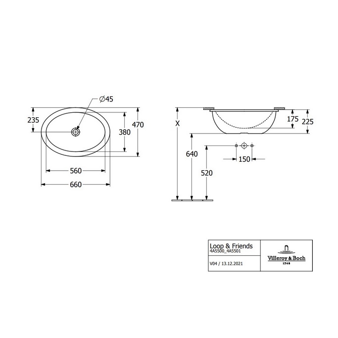 Раковина встраиваемая Villeroy & Boch Loop & Friends 56*38 из TitanCeram белая