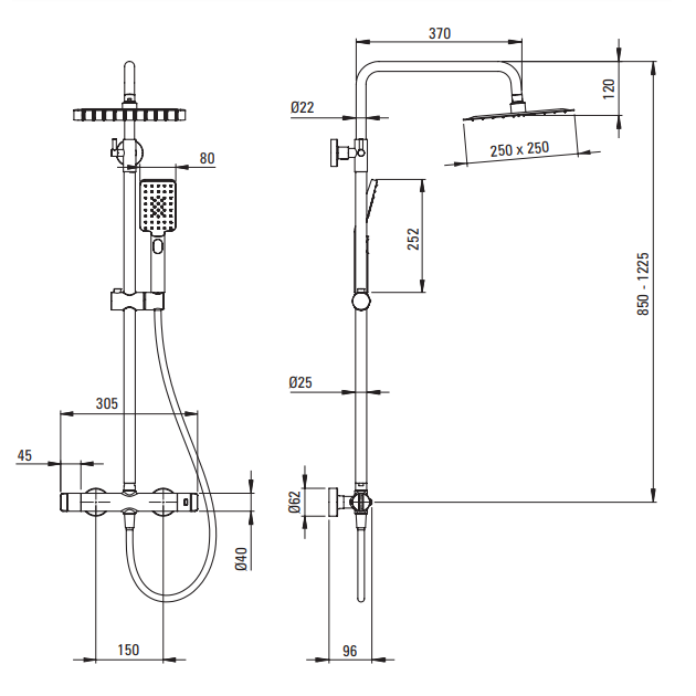 Deante Gold BR Душевая колонна с термостатическим смесителем для душа, браш. золото