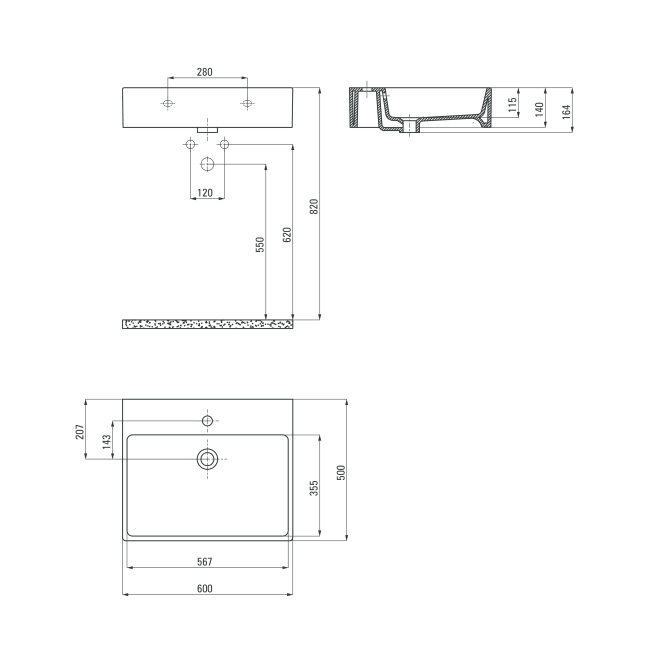 Deante Temisto Умывальник накладной, 600х500х164 мм