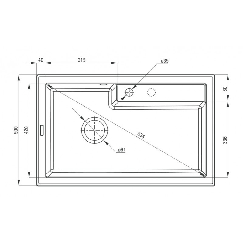 DEANTE ERIDAN алебастр - мойка 1 чаша, 800*500*200 мм + сифон SPACE SAVER