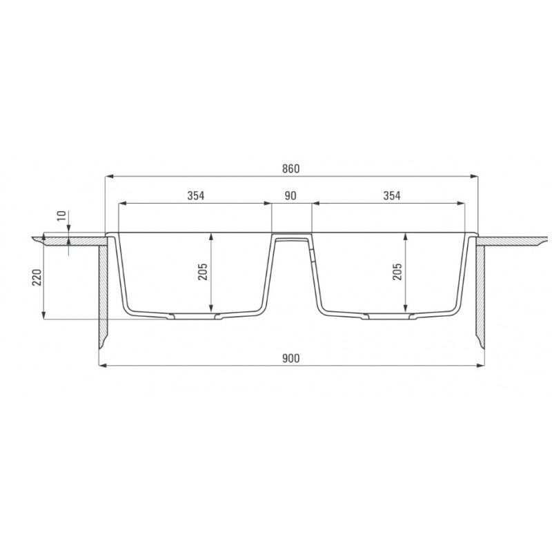 DEANTE ERIDAN антрацит - мойка 2 чаши, 860*500*200 мм + сифон SPACE SAVER