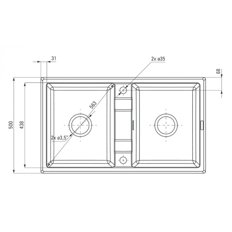 DEANTE ERIDAN шампань - мойка 2 чаши, 860*500*200 мм + сифон SPACE SAVER