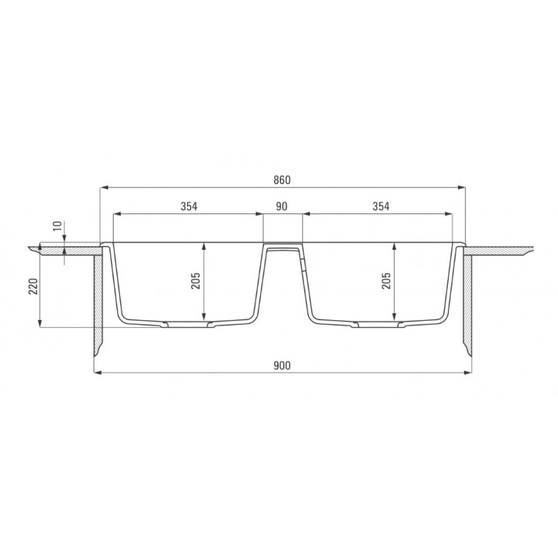 DEANTE ERIDAN серый металик - мойка 2 чаши, 860*500*200 мм + сифон SPACE SAVER