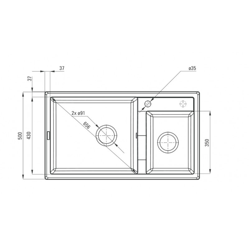 DEANTE ERIDAN алебастр - мойка 1,5 чаши, 880*500*187 мм + сифон SPACE SAVER