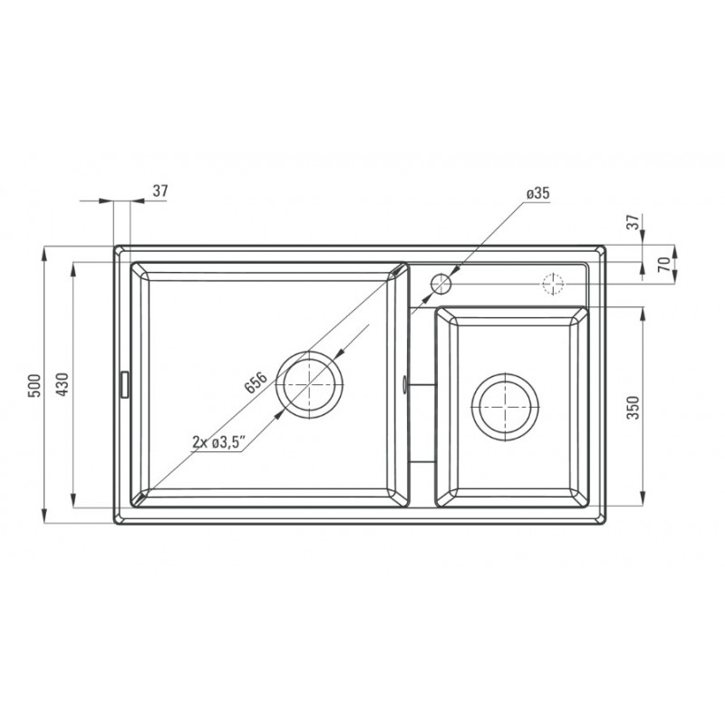DEANTE ERIDAN шампань - мойка 1,5 чаши, 880*500*187 мм + сифон SPACE SAVER