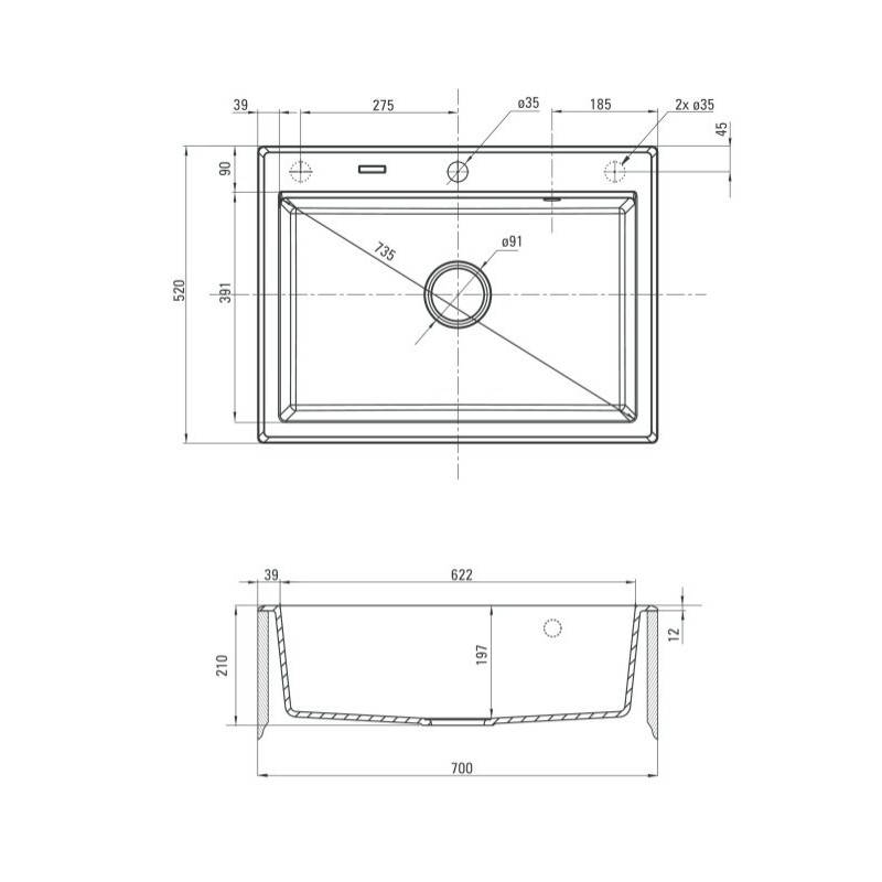 DEANTE ERIDAN серый металик - мойка 1 чаша, 700*520*197 мм + сифон SPACE SAVER