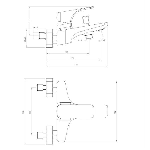 Настенный смеситель для ванны Deante HIACYNT, хром