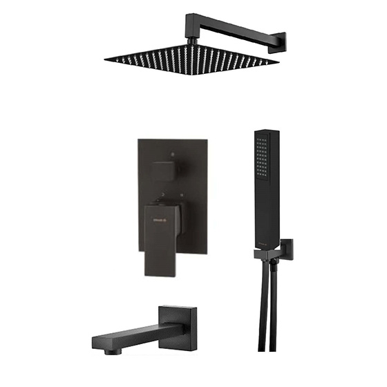 Deante Nero Душевая система скрытого монтажа 3-х функциональная квадратная с изливом, черный