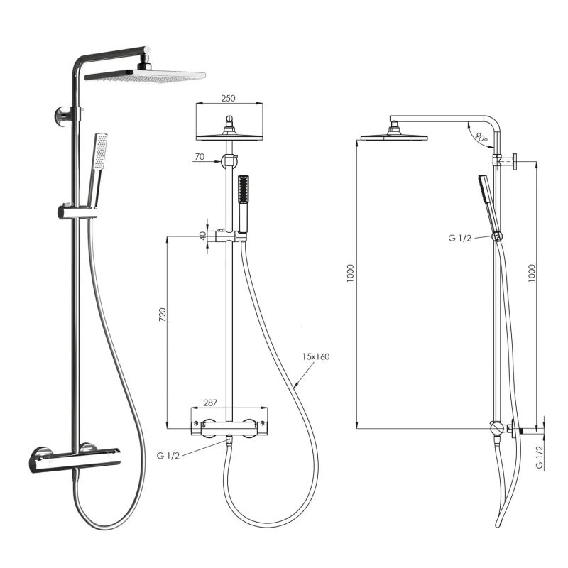 Teska Devon Душевая колонна с термостатическим смесителем