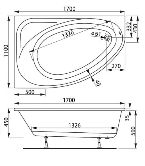 Акриловая ванна VAGNERPLAST HAPI 170x110 