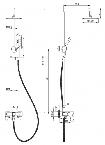 Deante Cascada Blur Душевая стойка со смесителем для душа, черный