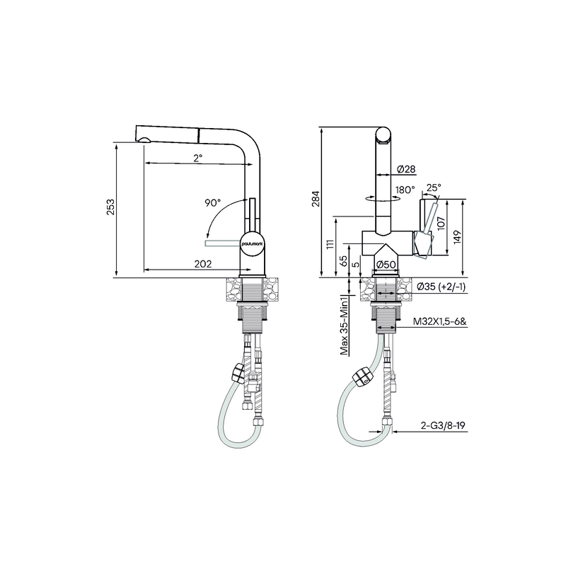 СМЕСИТЕЛЬ PAULMARK DOSSE с выдвижным изливом